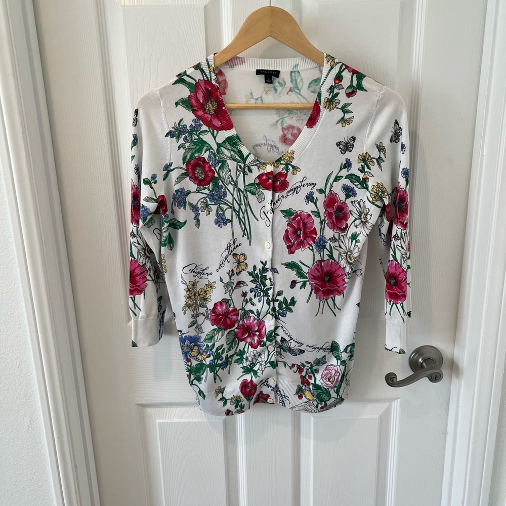 Talbots Floral Print 3/4 Sleeve Sweater